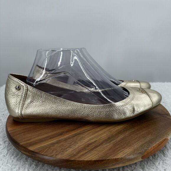 Coach Shoes Womens 10 B Gold Leather Ballet Flat Slip on Metallic Foil Chelsea - Picture 1 of 13